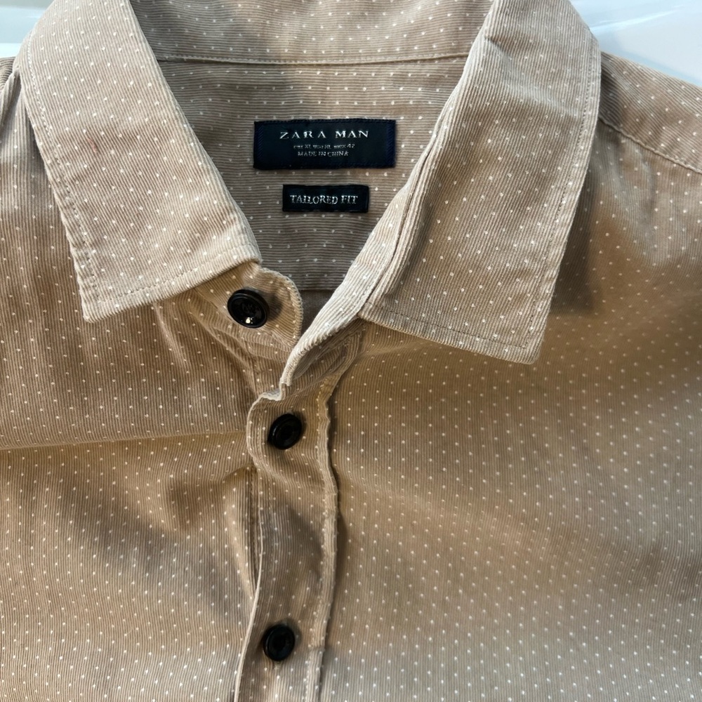 Zara Man Beige Polka Dot Shirt